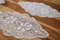 Antique old handmade crochet tablecloth pair needlework showcase lace centerpiece 63 x 33 cm