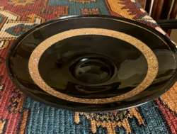 Fekete nagyméretű üveg tál arany bordűrfestéssel