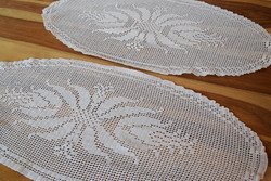 Antique old handmade crochet tablecloth pair needlework showcase lace centerpiece 77 x 35 cm