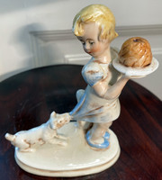 From a forint - antique porcelain figurine - a girl with a skunk and a dog