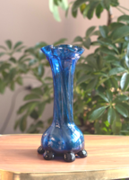 Retro kék üvegváza - mid century modern design váza - Berekfürdő Karcag
