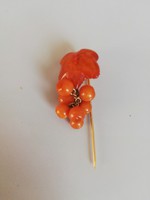 Old gilded metal needle with Baltic amber stones for sale!