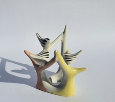 Budapesti Porcelángyár art deco porcelán figura 50-es 60-as évek három kis madár ül az ágon
