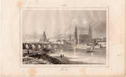 Dresden, steel engraving 1842, French, original, engraving, 10 x 15, print, Saxony, Germany