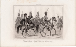 Fejedelem, nemesek, acélmetszet 1842, francia, eredeti, metszet, 10 x 14, Magyarország, katona, rend