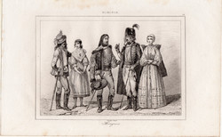 Hungarians, steel engraving 1842, French, original, engraving, 10 x 14, Hungary, Hungarian, wear, noble