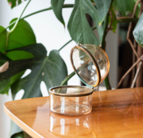 Régi réz keretes üvegdoboz - félgömb fedővel - vintage ritkaság, antikvitás