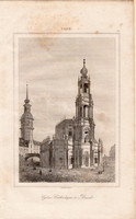Drezda, acélmetszet 1842, francia, eredeti, metszet, 10 x 15, nyomat, Szászország, katolikus templom