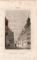 Nürnberg, acélmetszet 1842, francia, eredeti, metszet, 10 x 15, nyomat, Bajorország, városháza
