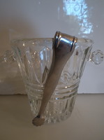 Lead glass + silver-plated - ice cube holder 16 x 12.5 cm + tweezers - 13.5 x 2 cm