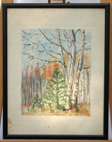 Erdőrészletet ábrázoló akvarell