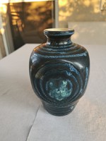 Foglalva Retro váza, magyar iparművészeti kerámia, Tófej, kék, ritka forma, jelzett