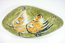 Gorka lívia, retro 1960 bird pattern 44.7 Cm artistic ceramic bowl, flawless! (G038)