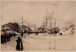 Alex Eckener (1870-1944): Harbor Detail, Flensburg, 1911 - Etching in Original Framing