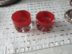 2 db régi nehéz üveg gyertyatartó / mécsestartó piros
