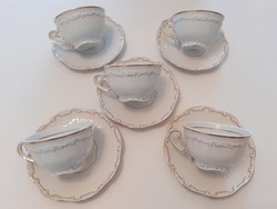 Régi Zsolnay porcelán barokk arany-fehér teás kávés csésze 5 db