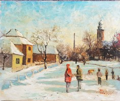 Podolyák vilmos - winter afternoon 50 x 60 cm oil on canvas