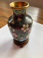 Régi cloisonné virágmintás miniatűr kínai váza