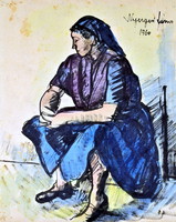 János Nyergesi (1895 - 1982) is a student of Kernstok! Woman in a blue skirt!