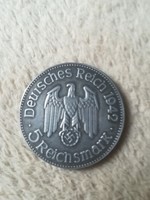 Harmadik Birodalmi 5 Reichsmark 1942 pénz, emlékérem