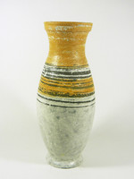 Gorka lívia, retro 1960 black striped 32 cm beige and white artistic ceramic vase, flawless! (G060)