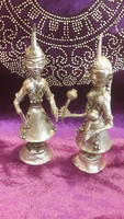 2pcs silver-plated eastern musician statue