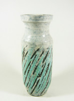 Gorka lívia, retro 1960s blue twisted motif white artistic ceramic vase, flawless! (G044)