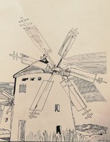 Ernő Zórád: windmills. Ink drawing paper.