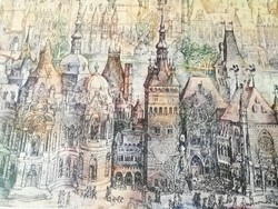 Szabó vladimir: vajdahunyad castle (colored etching, rarity)