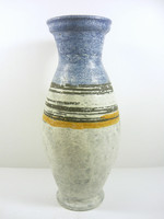 Gorka lívia, retro 1960 white and blue striped 31.8 Cm artistic ceramic vase, flawless! (G051)