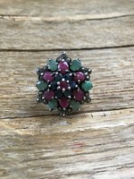 Régi ezüst gyűrű rubin, zafír, smaragd, markazit kövekkel