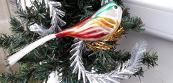Karácsonyfadisz üveg, díszes színes madár csipeszes
