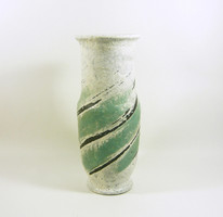 Gorka lívia, retro 1960 white and turquoise 27.5 Cm artistic ceramic vase, flawless! (G070)