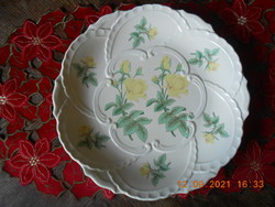 Zsolnay sárga rózsa mintás süteményes kínáló tál