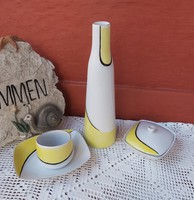 Retro hóllóhaza 4-piece art deco yellow white black table set vase, bonbonnier etc.