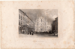 Milánói dóm, acélmetszet 1843, Payne's Universum, eredeti, 11 x 15, metszet, Milánó, Olaszország