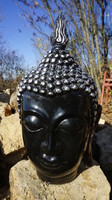 Black lacquered buddha head, silver plated for sale
