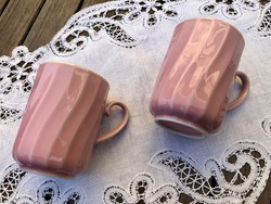 Pair of very nice old twisted ribbed pink mugs