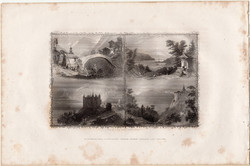 Svájc, acélmetszet 1843, Payne's Universum, eredeti, 11 x 17, metszet, Pilátus hegy, Lago Maggiore
