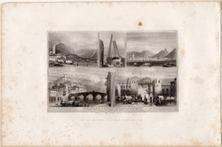 Olaszország, acélmetszet 1843, Payne's Universum, eredeti, 10 x 17, metszet, Como, Verona, Bologna