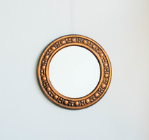 Retro bronz fali tükör - domborított réz lemez falidísz, iparművész tárgy