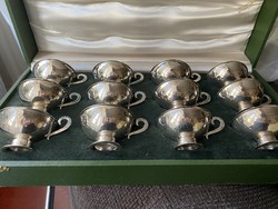 About 1 forint !!! 12 personal silver coffee sets in a gift box with 12 silver small spoons! 540 Grams