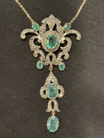 Szecessziós Természetes Smaragdokkal és Gyémántokkal ékesített nyaklánc Collier 1000 Forintról!!!