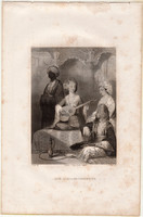 Háremhölgyek, acélmetszet 1843, Payne's Universum, eredeti, 11 x 16, metszet, Törökország