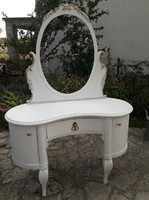 Rare antique, kidney-shaped dressing table, cabinet in Provence style painted and gilded, vintage