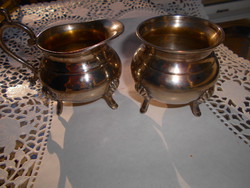 2 pcs tin pots with sugar holder and small jug of cream -