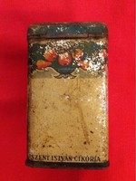 Antiki fém lemez mintás SZENT ISTVÁN cikória pótkávé tároló doboz  a képek szerint  13 cm