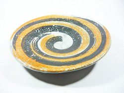 Gorka lívia, retro 1960 orange twisted motif 26.2 Cm artistic ceramic plate, flawless! (G110)