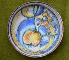 Kézműves retro design kerámia tál fali dísz tányér 25,5 x 6,5 cm
