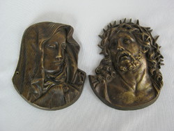 Copper wall ornament with pair of Jesus and Virgin Mary